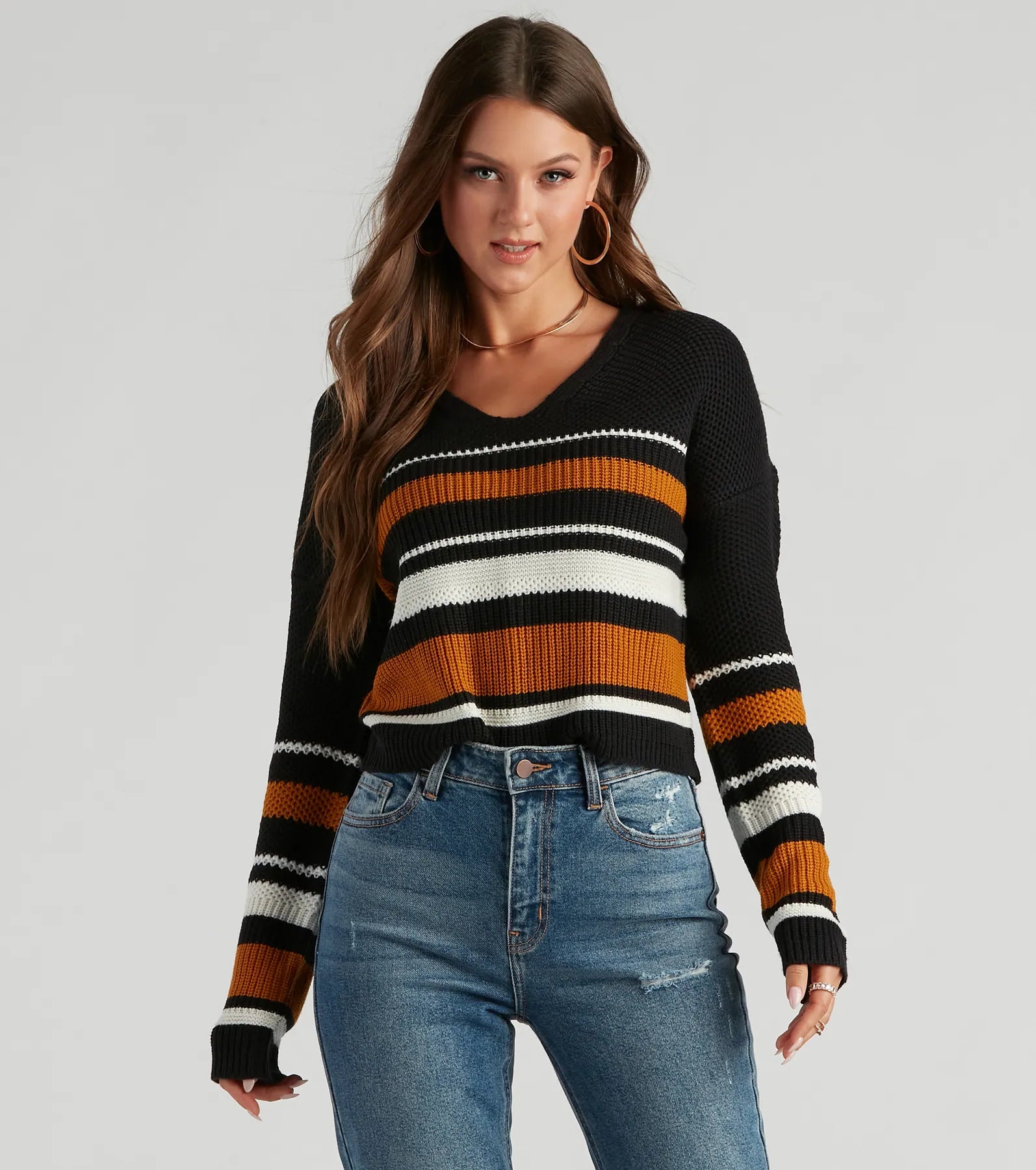 Sassy Striped Lattice Back Knit Sweater