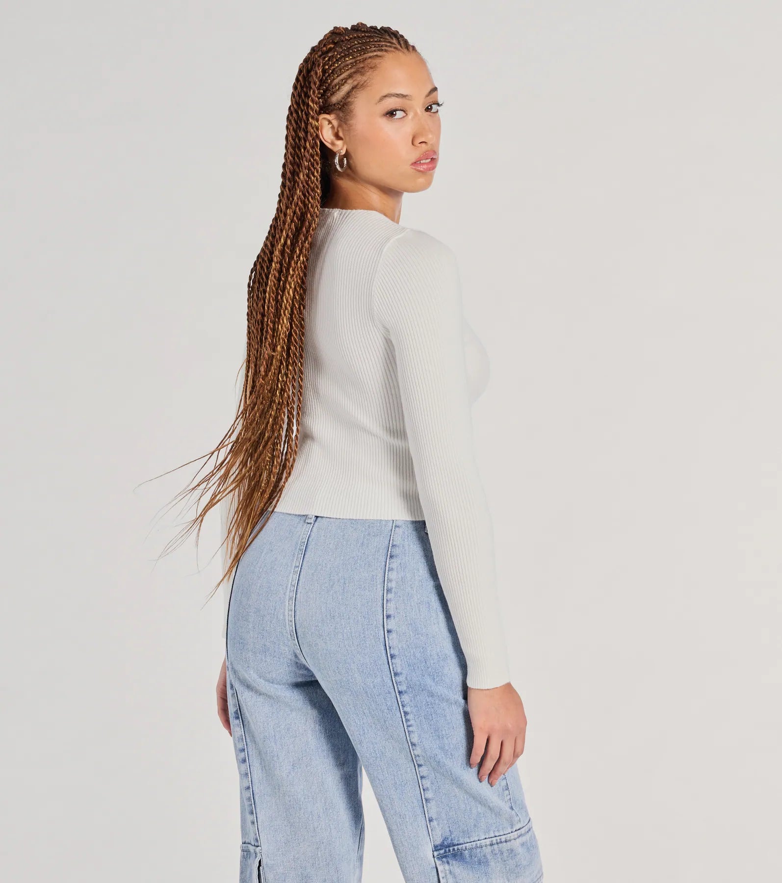 Made The Cutout Long Sleeve Sweater Crop Top