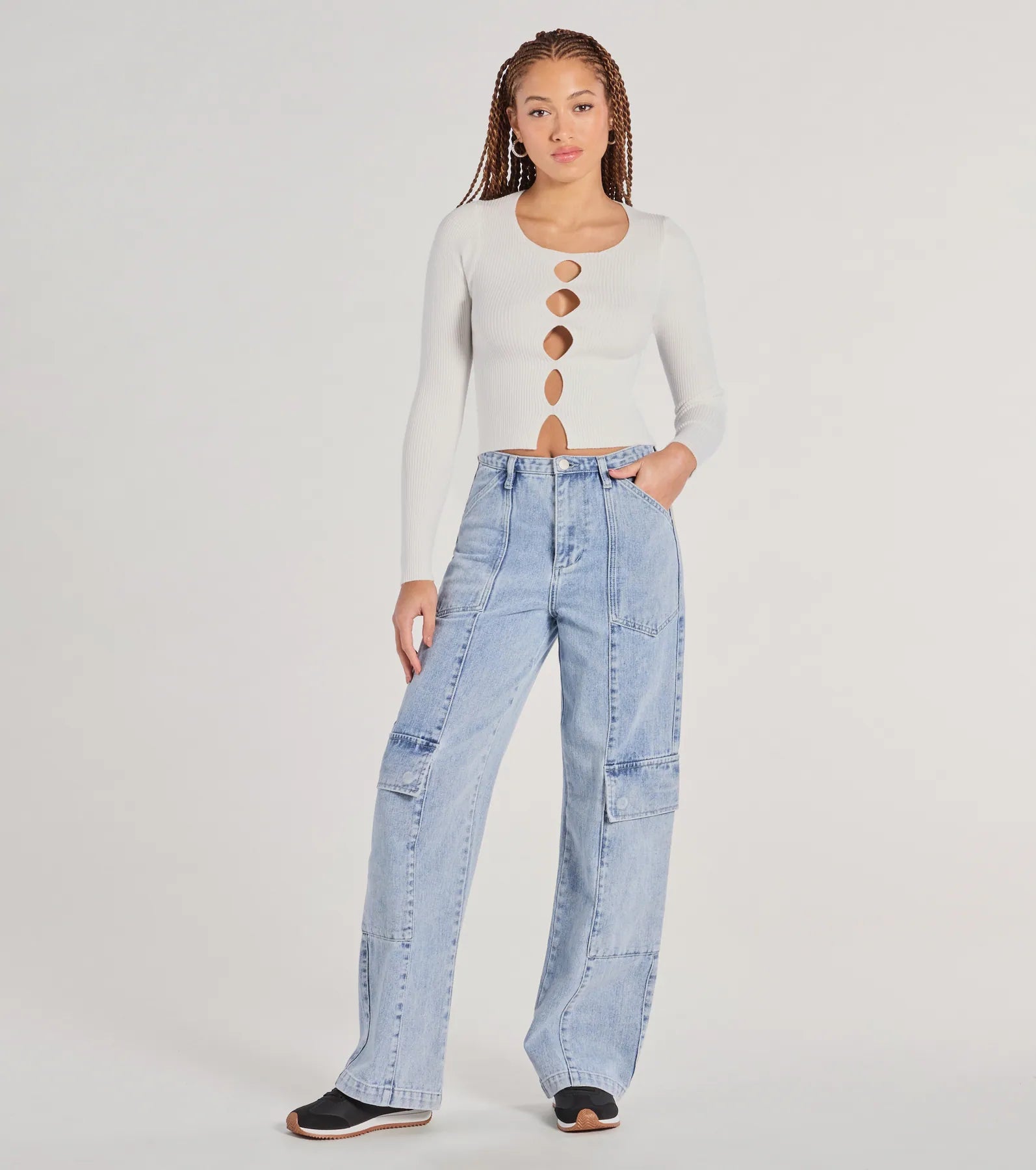 Made The Cutout Long Sleeve Sweater Crop Top