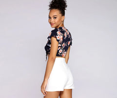 Flutter With Floral Tie Front Top