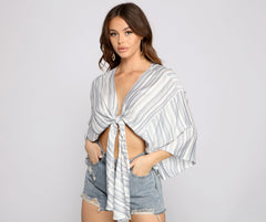Casual Moment Striped Tie Front Top
