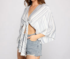 Casual Moment Striped Tie Front Top