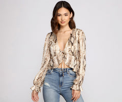 Fab N'Fierce Snake Print Ruffled Top